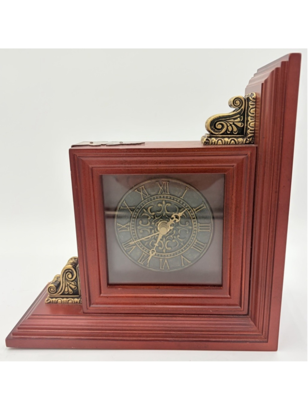 Bombay Company Mahogany Bookend Clock WORKS Brass Ornate 2004 Single Piece